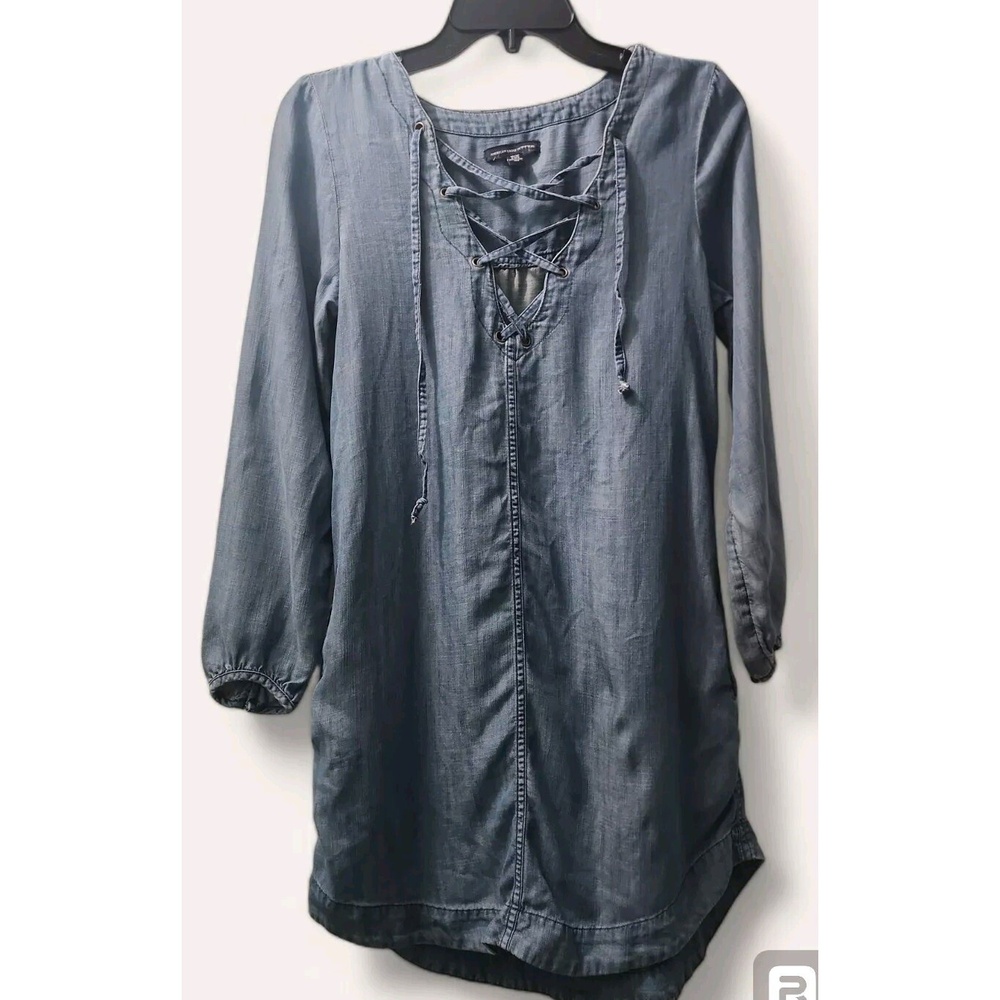 American Eagle Denim Dress Lace Up Long Sleeve Casual Tunic‎ XS